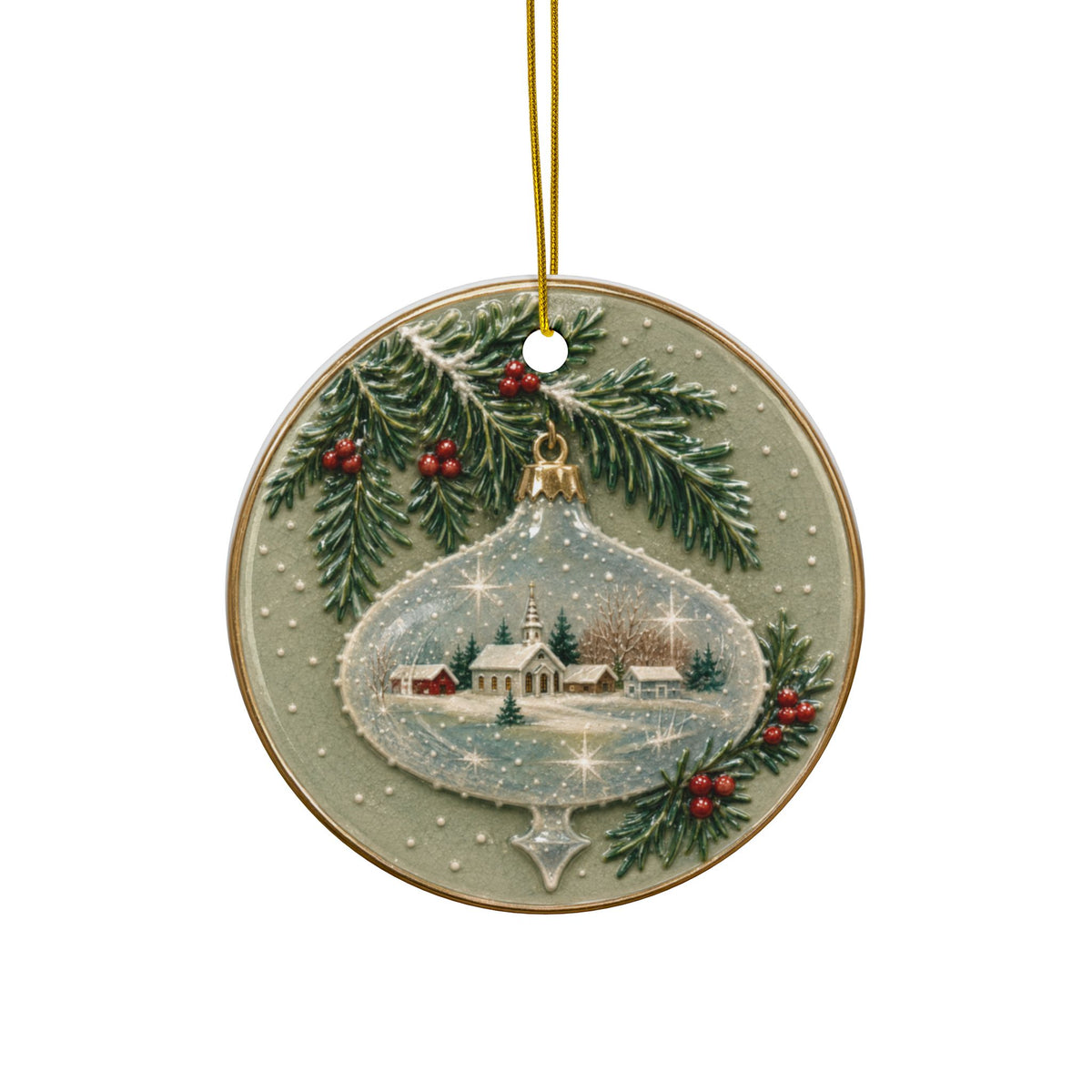 Vintage Glass Ornament Christmas Card Art Ornaments, 2-Side Print, (1pc, 3pcs, 5pcs, 10pcs)