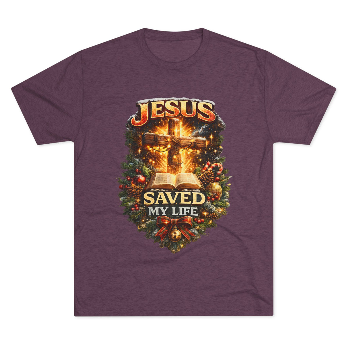 Jesus Saved My Life T-Shirt | Christian Cross Bible Christmas Wreath