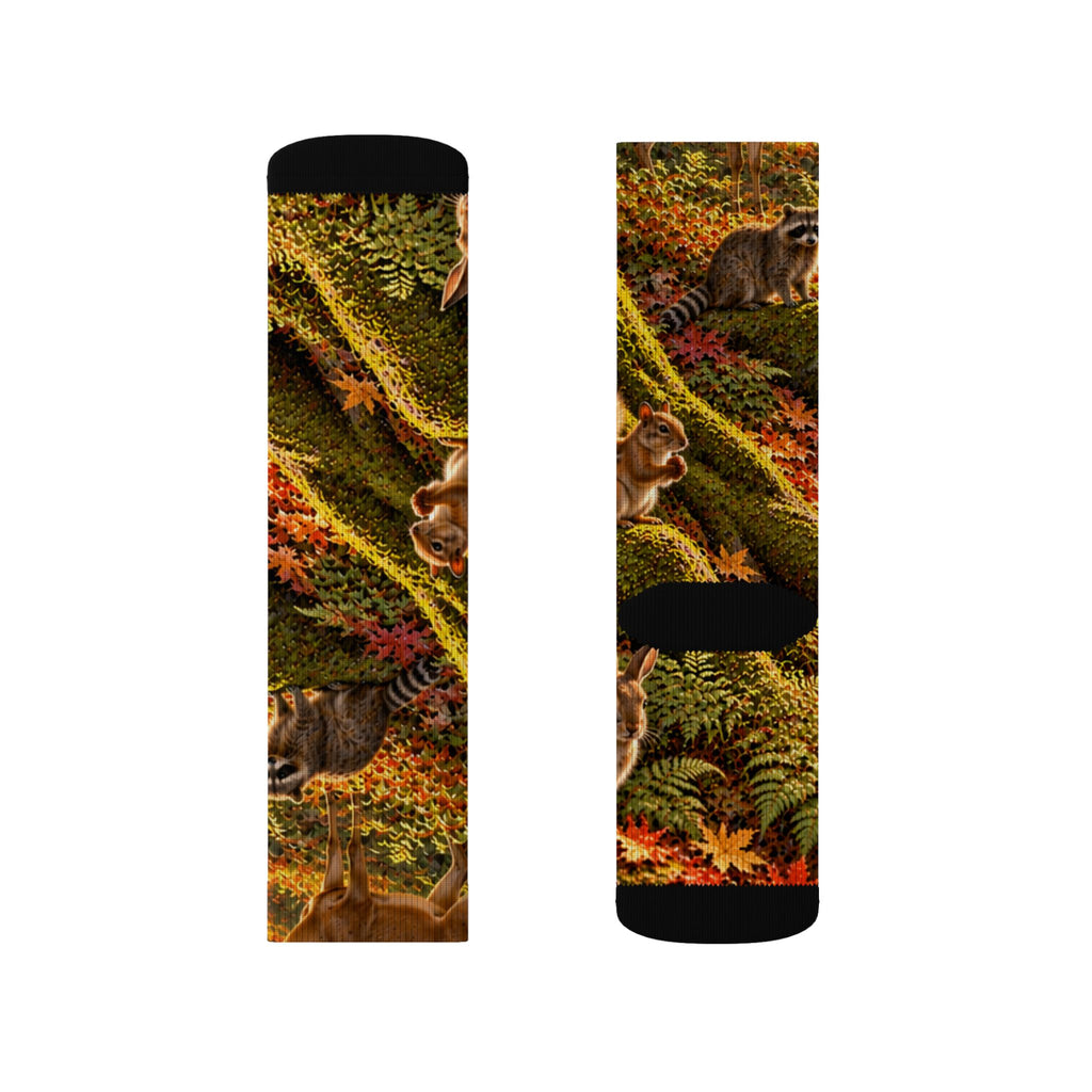 Autumn Woodland Crew Socks — Fall Forest Animal Sublimation Socks