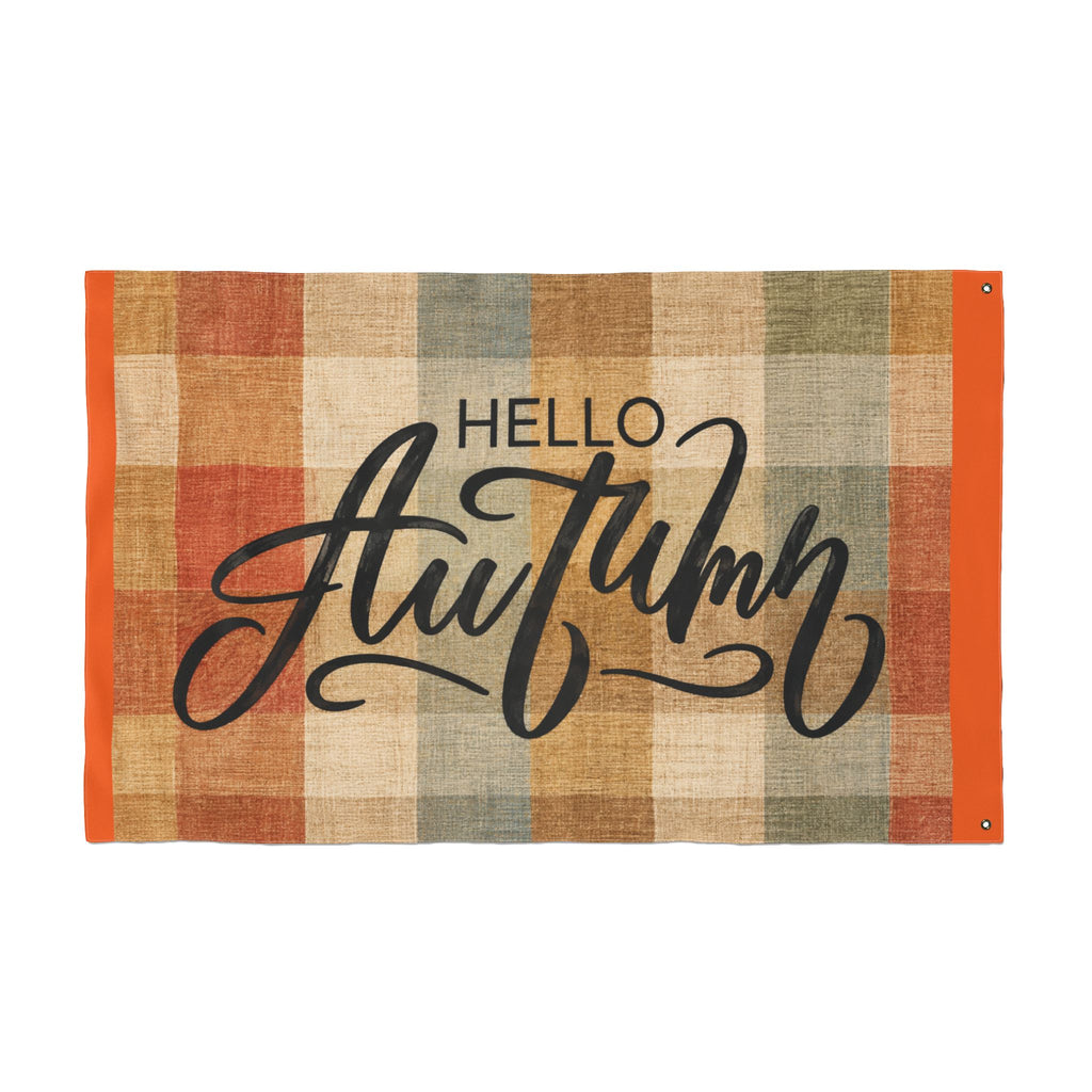 Hello Autumn Plaid Flag - Double-Sided Fall House Banner