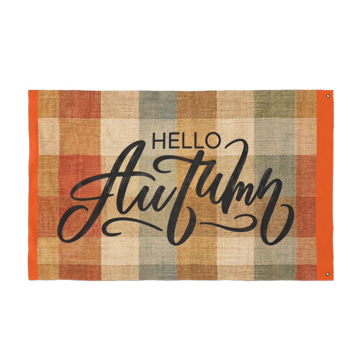 Hello Autumn Plaid Flag - Double-Sided Fall House Banner