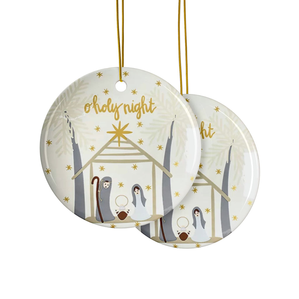 O Holy Night Nativity Ceramic Christmas Ornaments, 2-Side Print, (1pc, 3pcs, 5pcs, 10pcs)