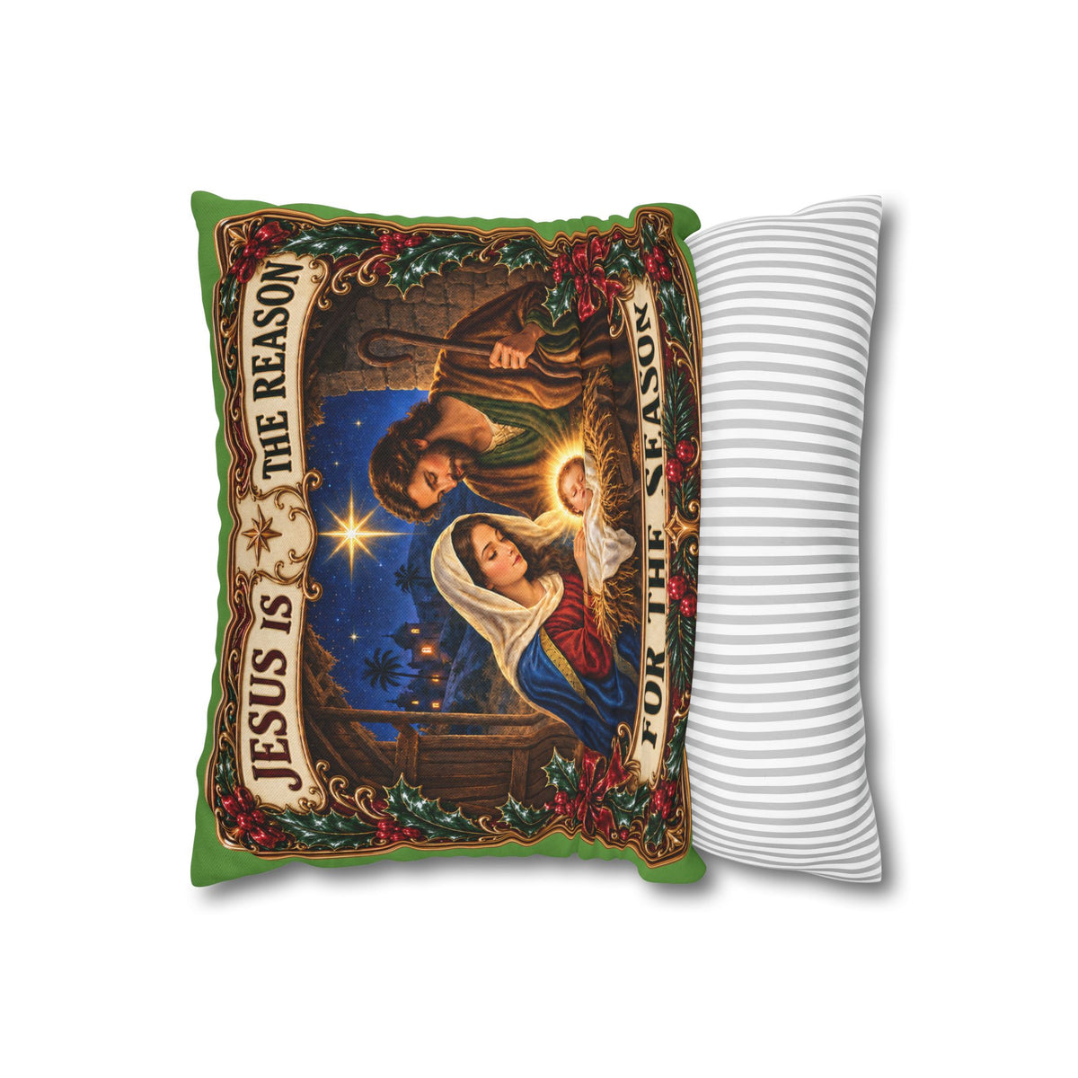 Jesus Is The Reason Nativity Illustration Pillowcase | Square Christmas Pillow