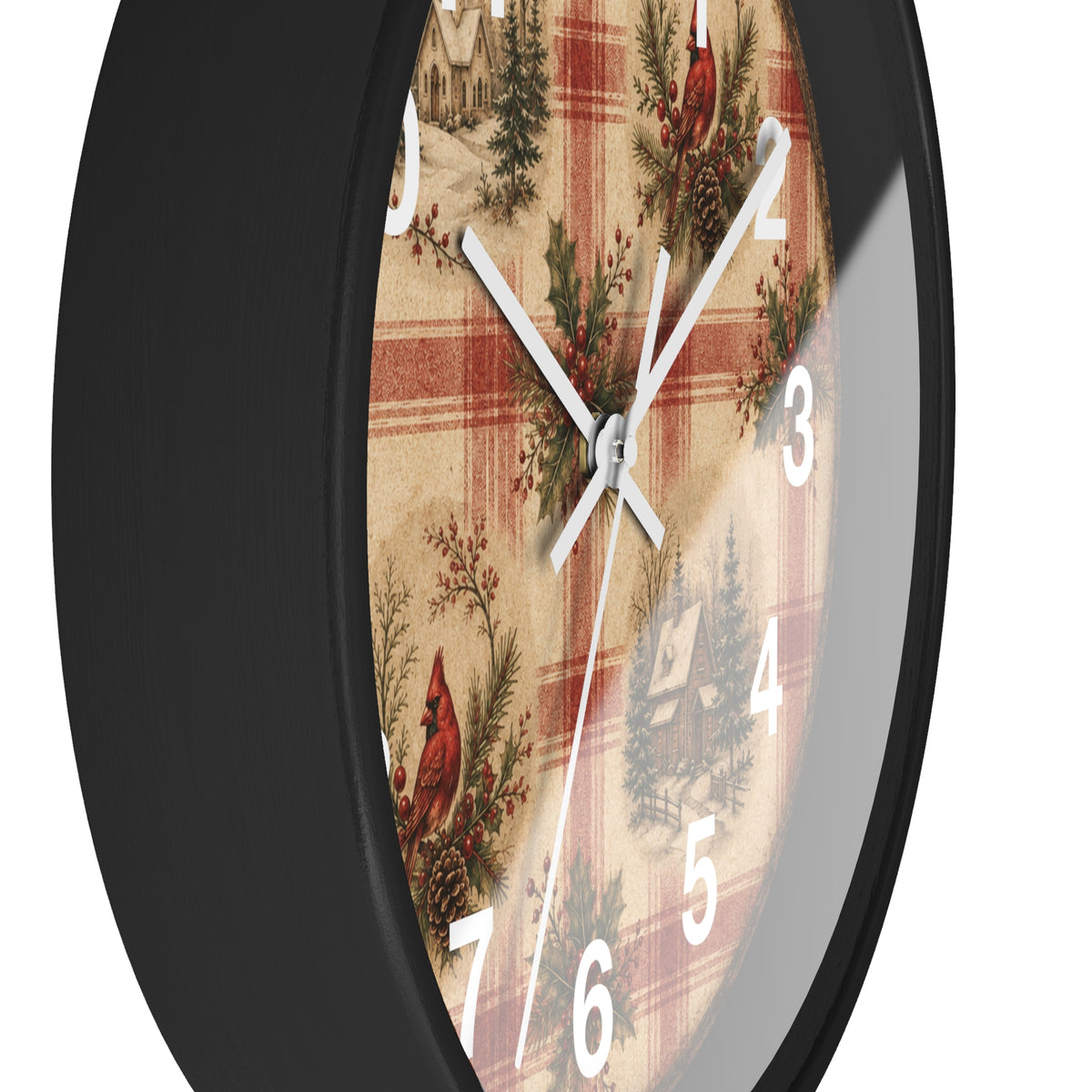 Cardinal Plaid Cabin Wall Clock | Rustic Christmas Cabin Clock