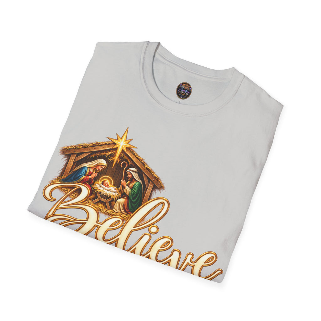 Nativity Manger Believe T-Shirt | Christmas Religious Holiday Tee