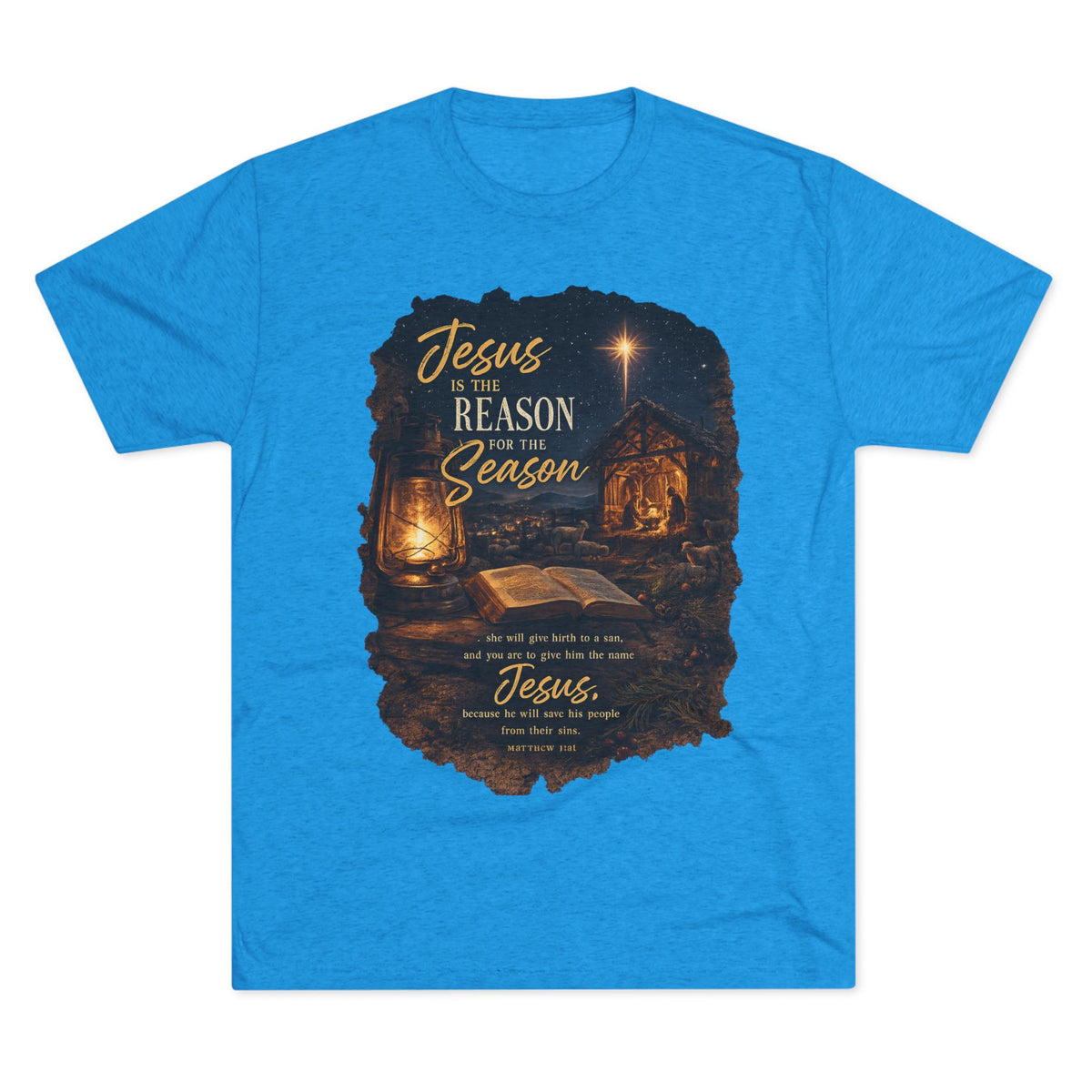 Jesus Is the Reason Season T-Shirt | Nativity Lantern Christmas Tee