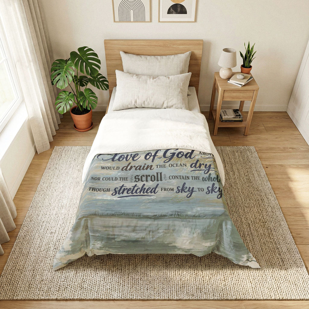 Beach Waves Scripture Comforter – "Love of God" Quote Cotton Comforter