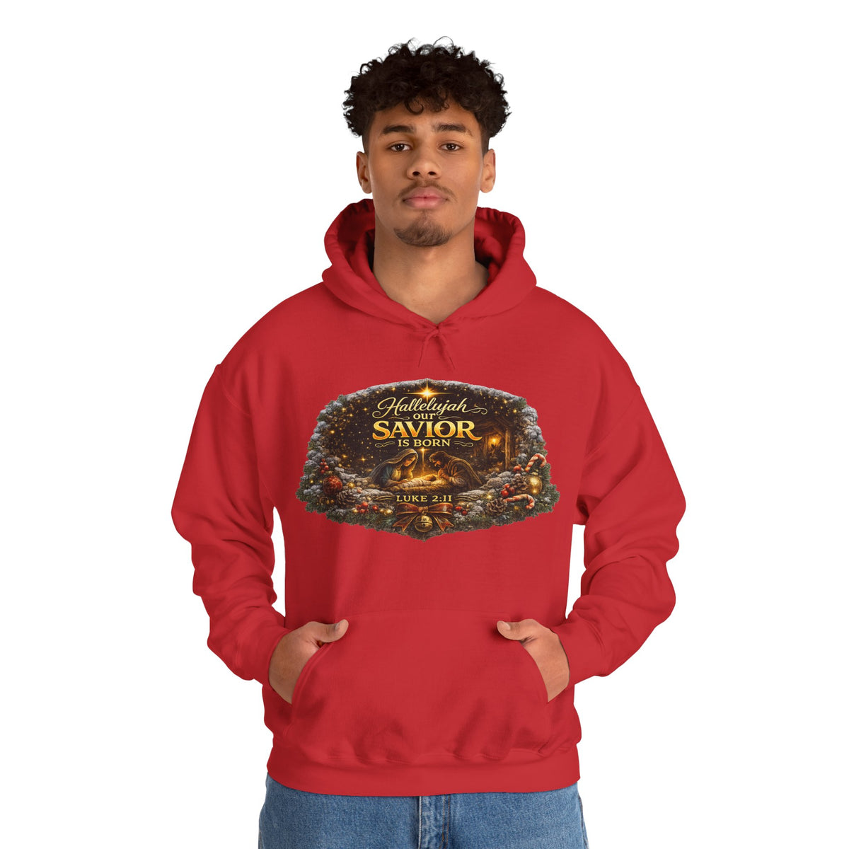 Hallelujah Savior of the World hoodie | Christmas nativity wreath design