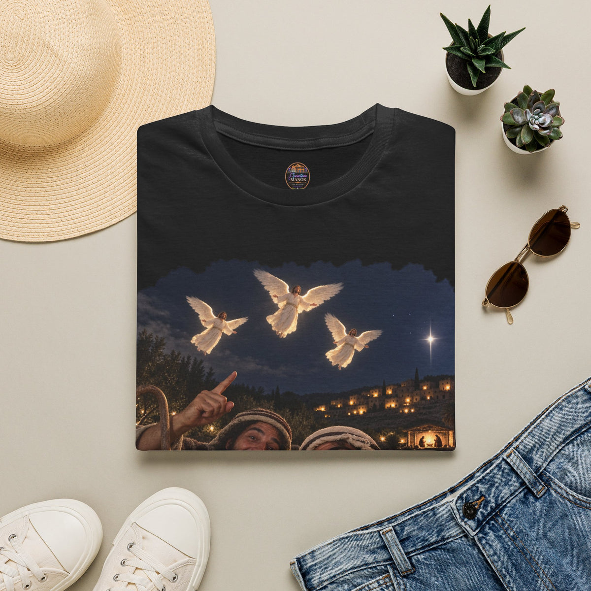 Shepherds Outstanding in the Field Christian Humor Unisex Softstyle Christmas T-Shirt