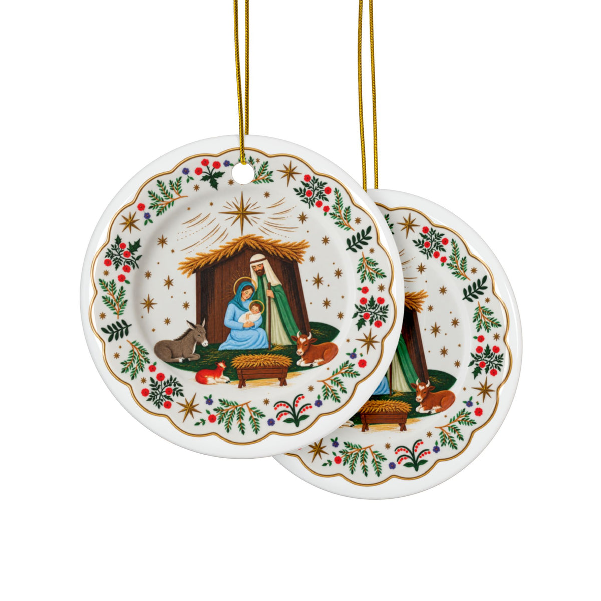 Colorful Nativity Ceramic Christmas Ornaments, 2-Side Print, (1pc, 3pcs, 5pcs, 10pcs)