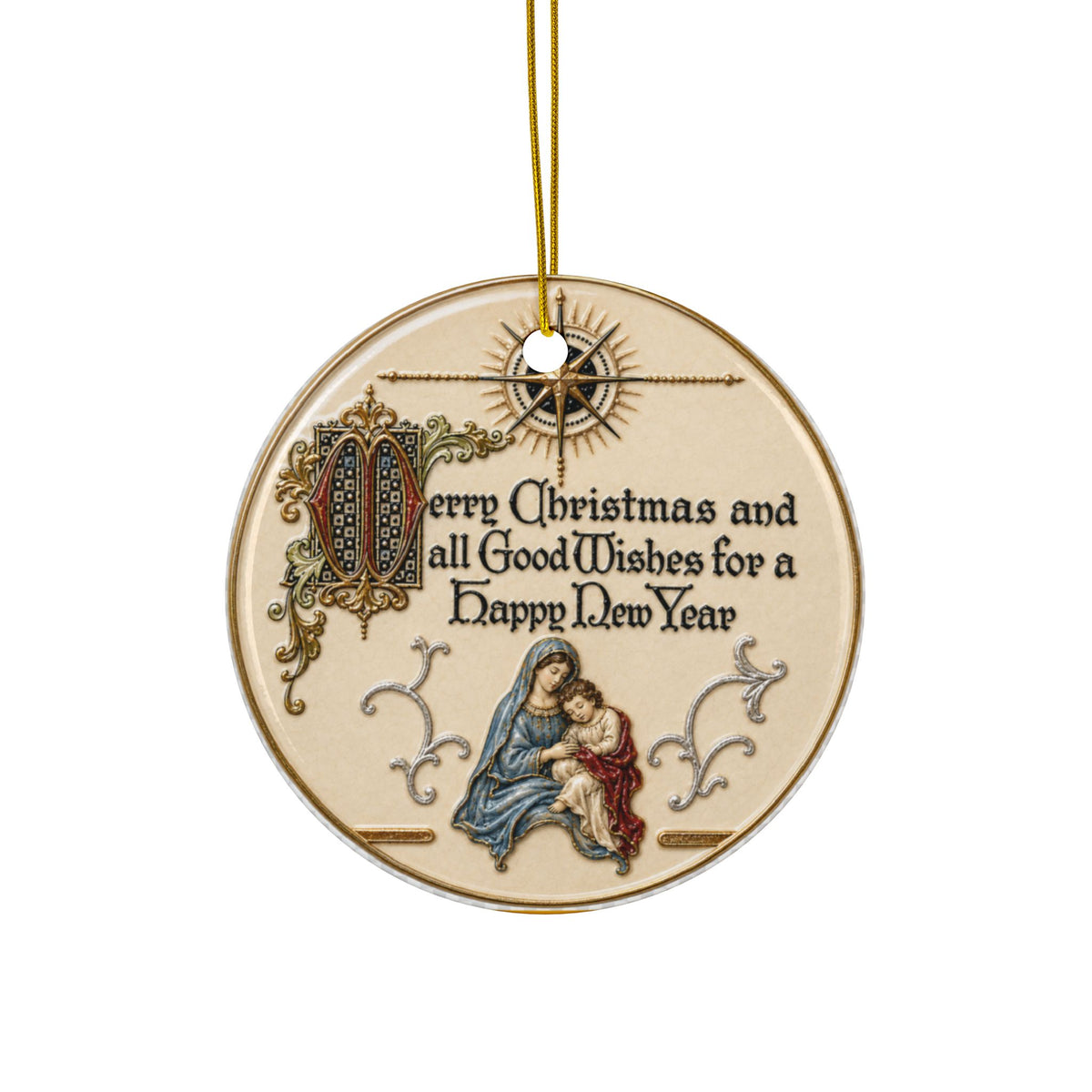 Jesus and Mary Nativity Ceramic Christmas Ornaments, 2-Side Print, (1pc, 3pcs, 5pcs, 10pcs)