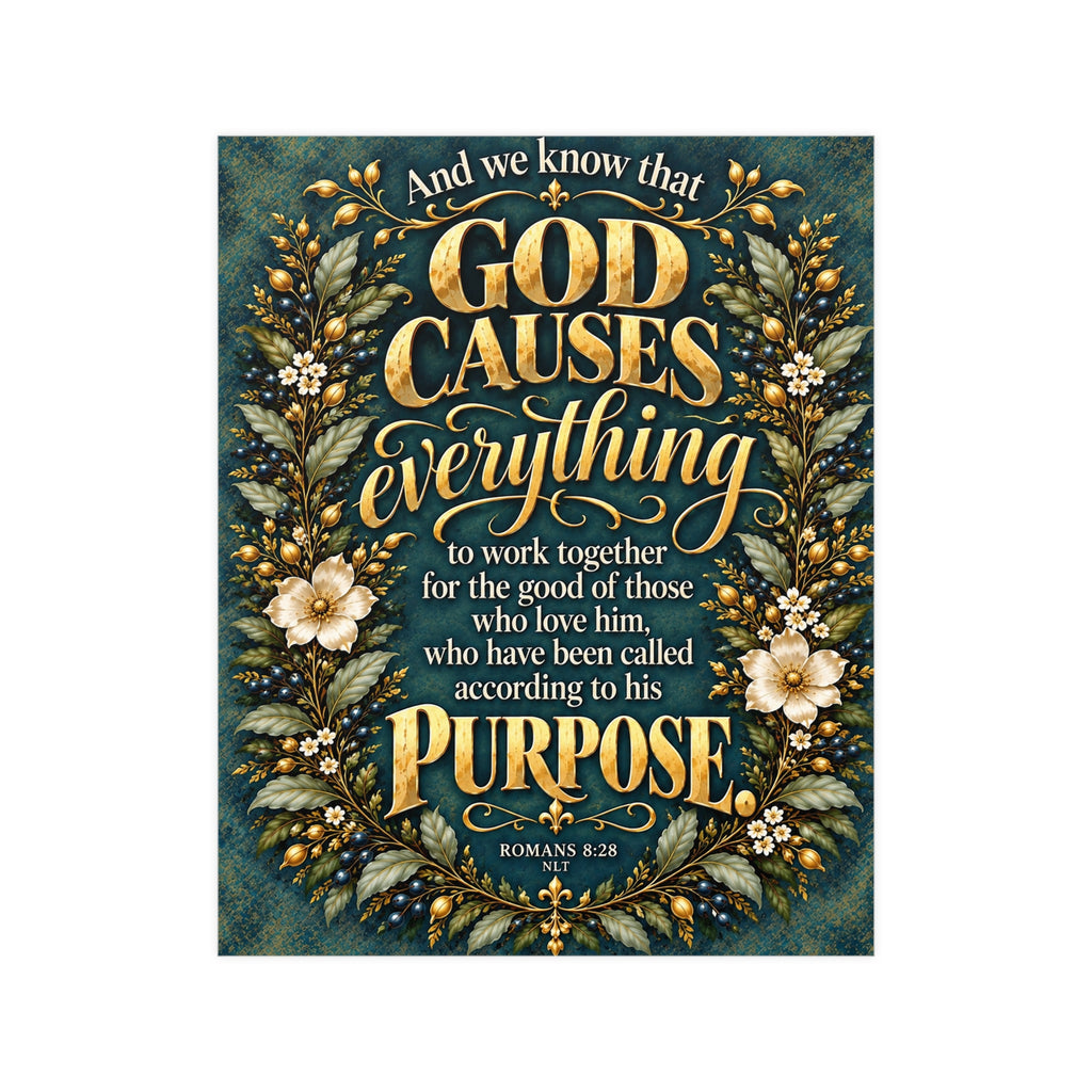 Romans 8:28 Scripture Vertical Matte Poster