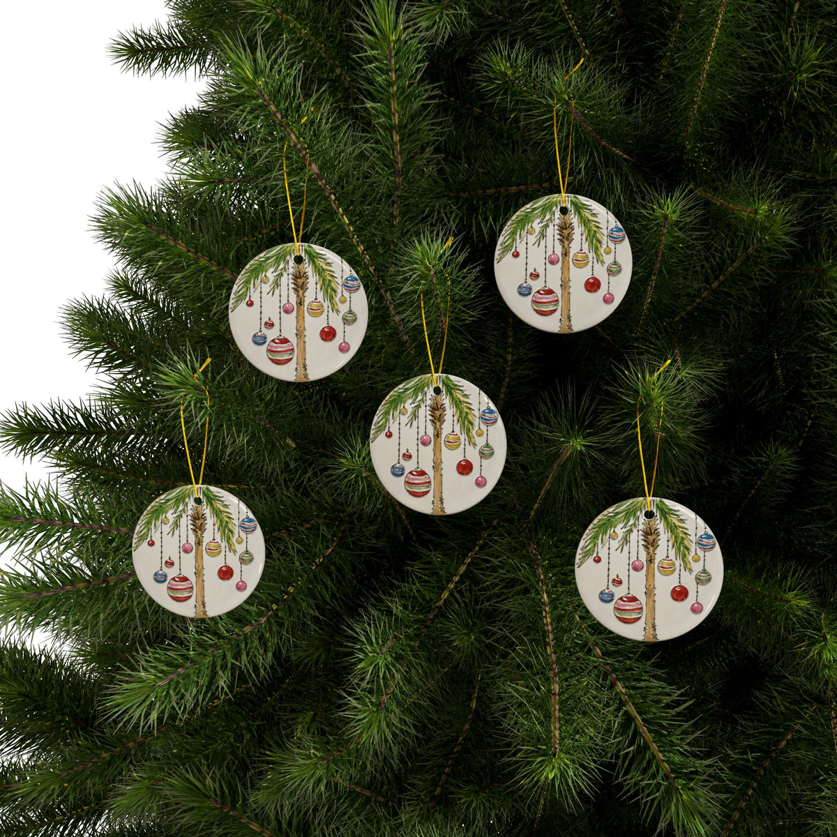 Hand Painted Palm Tree Ornaments Ceramic Ornament | Double-Sided Holiday Decoration