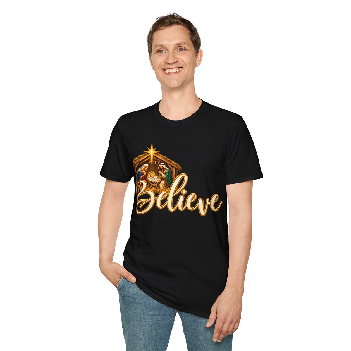 Nativity Manger Believe T-Shirt | Christmas Religious Holiday Tee