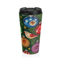 Vintage Christmas Ornaments Travel Mug | Holiday Bird & Baubles