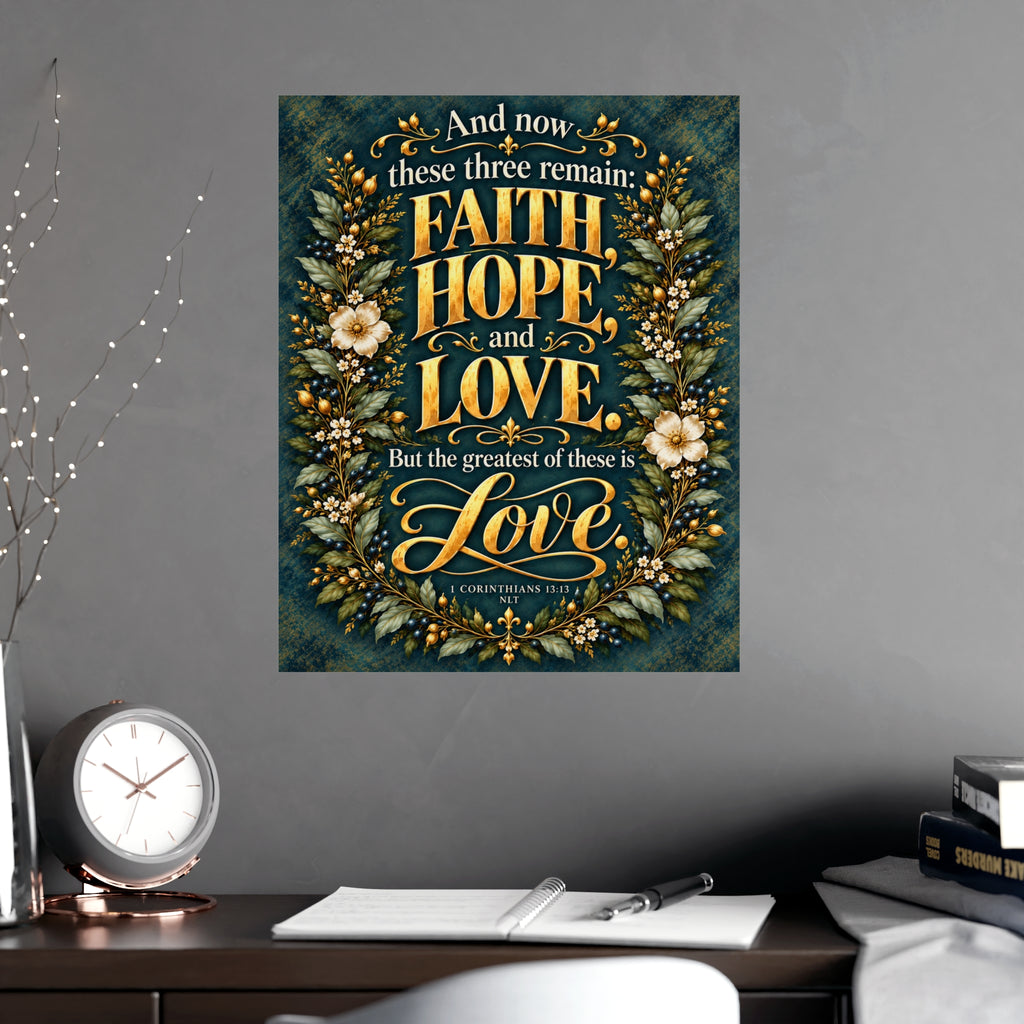 Faith Hope and Love 1 Corinthians 13:13 Scripture Vertical Matte Poster