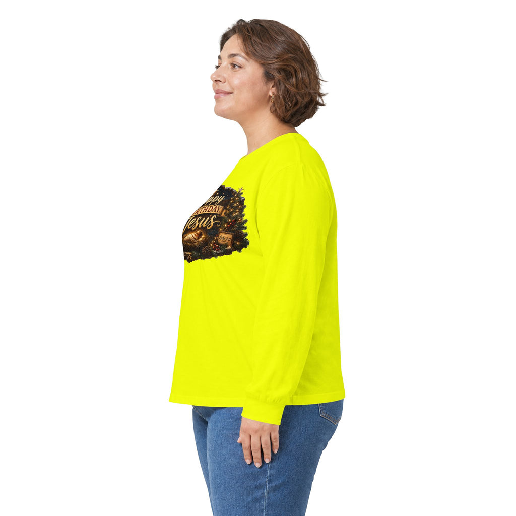 Happy Birthday Jesus Long Sleeve Tee | Nativity Christmas Religious Tee