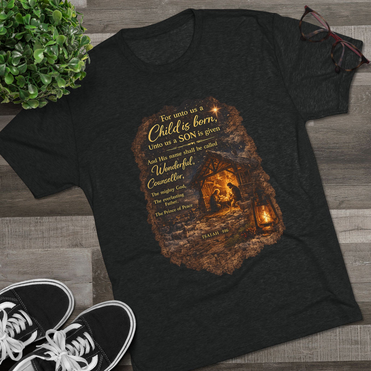Child Is Born Nativity Scene T-Shirt | Christmas Bible Verse