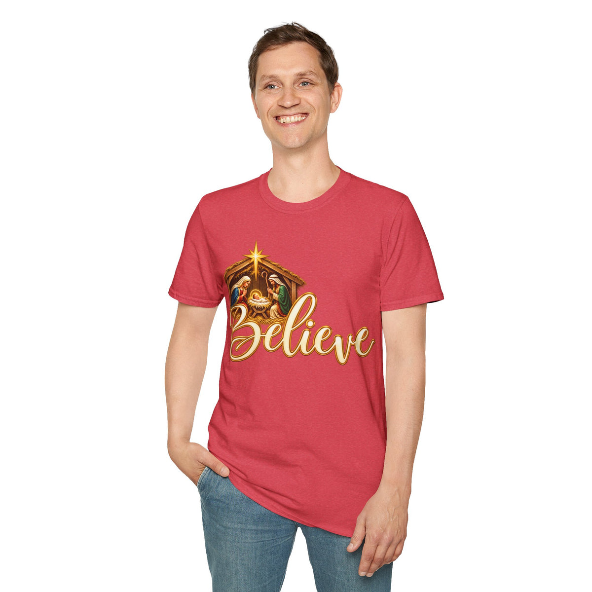 Nativity Manger Believe T-Shirt | Christmas Religious Holiday Tee