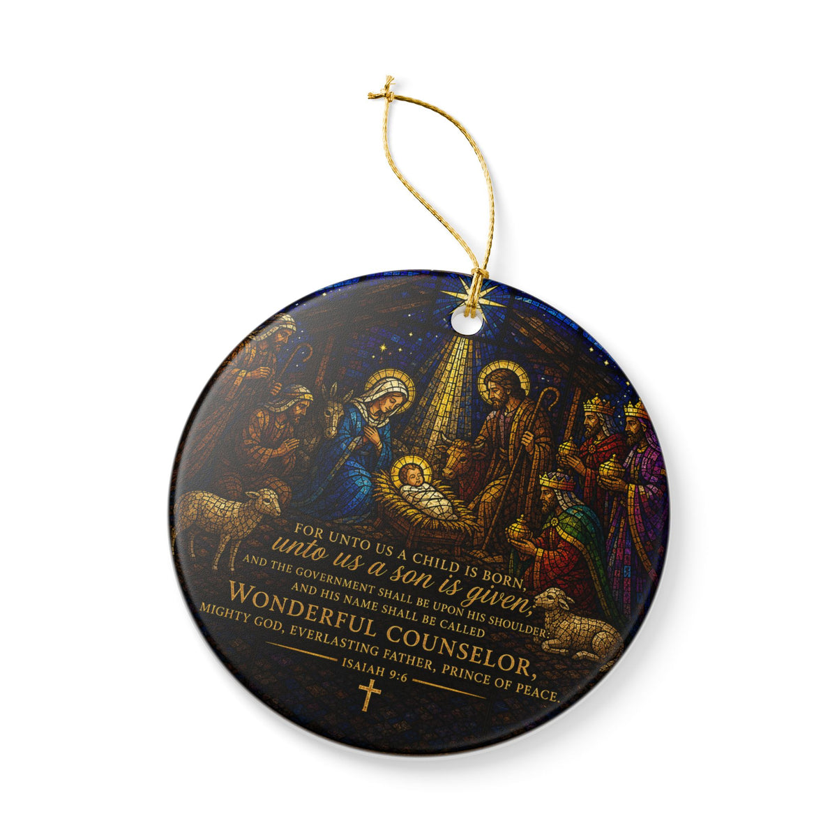 Stained Glass Vintage Nativity Ceramic Decoration Ornament, (1pc)