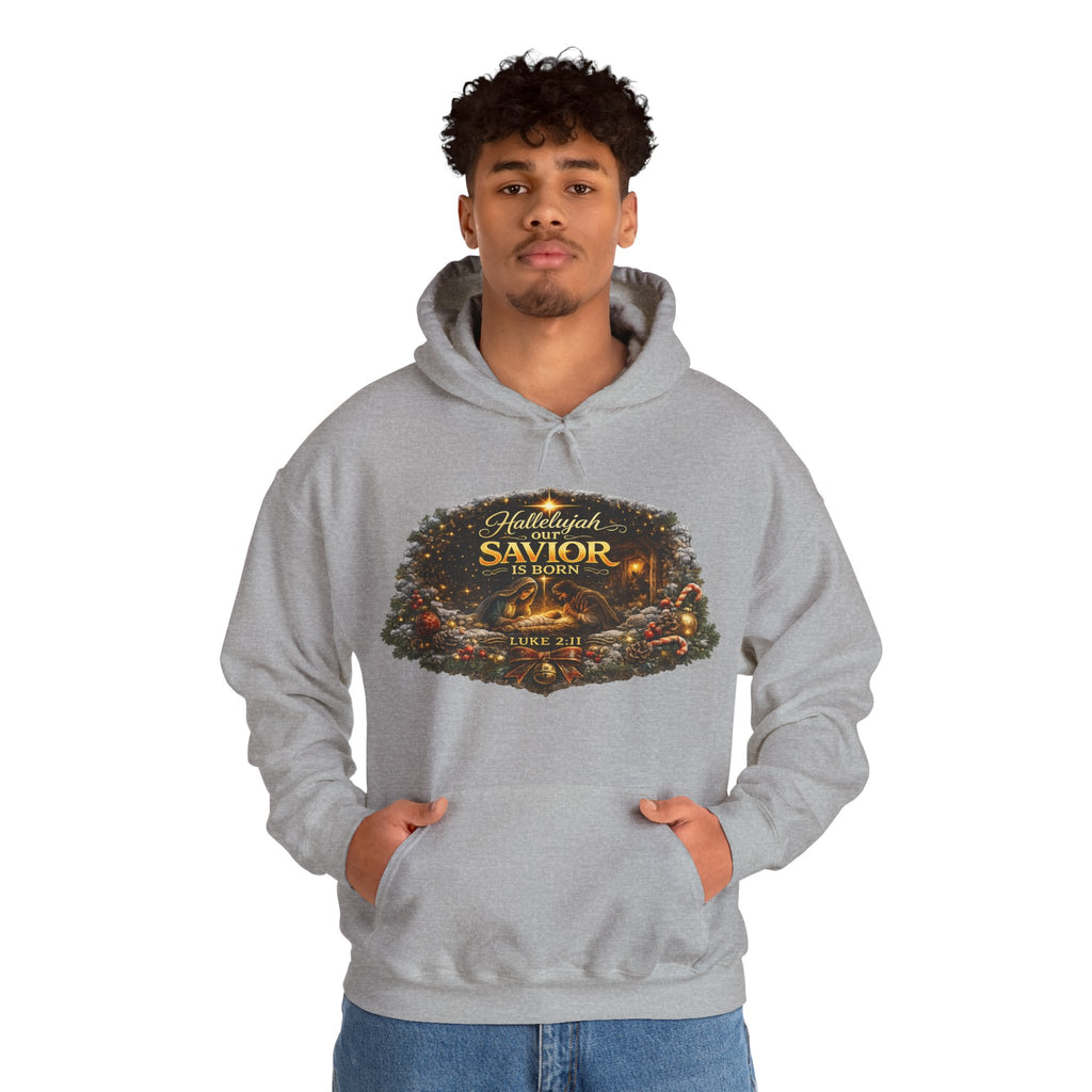 Hallelujah Savior of the World hoodie | Christmas nativity wreath design
