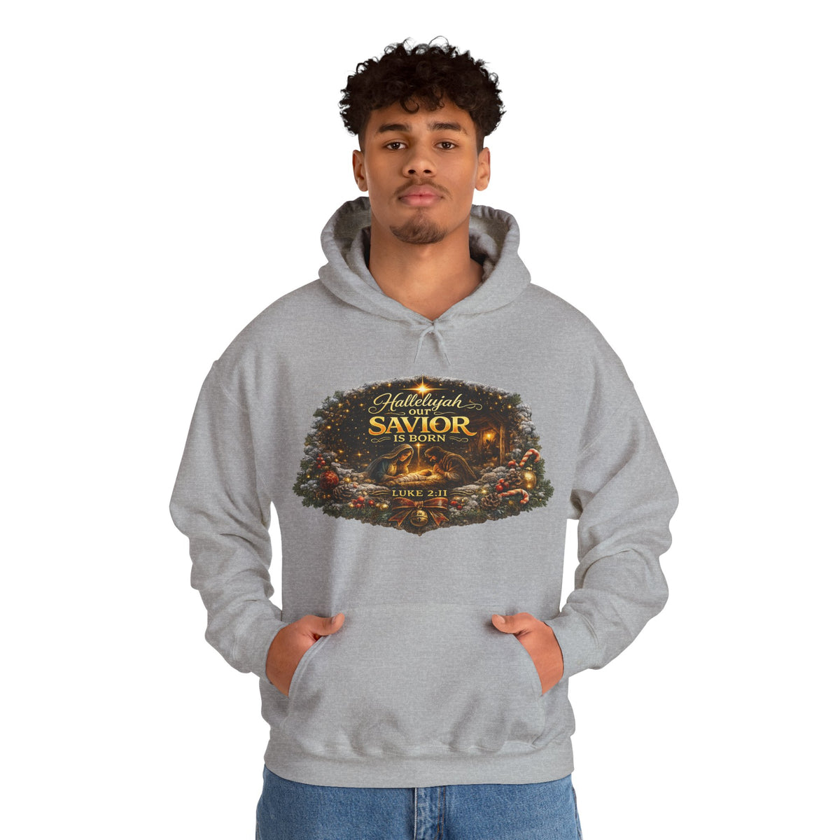 Hallelujah Savior of the World hoodie | Christmas nativity wreath design