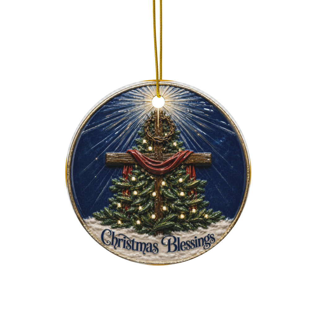 Christmas Blessings Cross with crown of thorns Christmas Ornaments, 2-Side Print, (1pc, 3pcs, 5pcs, 10pcs)