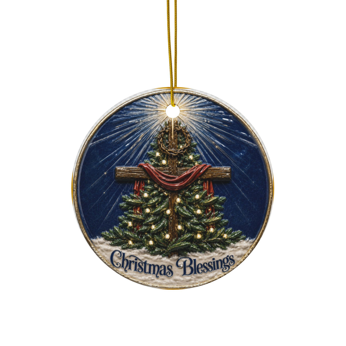 Christmas Blessings Cross with crown of thorns Christmas Ornaments, 2-Side Print, (1pc, 3pcs, 5pcs, 10pcs)