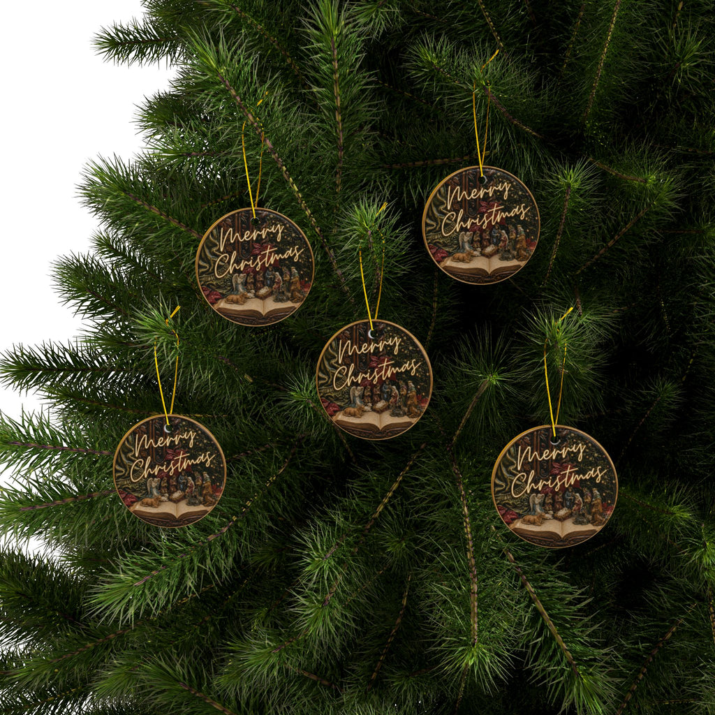 Vintage Nativity on Open Bible Christmas Ornaments, 2-Side Print, (1pc, 3pcs, 5pcs, 10pcs)