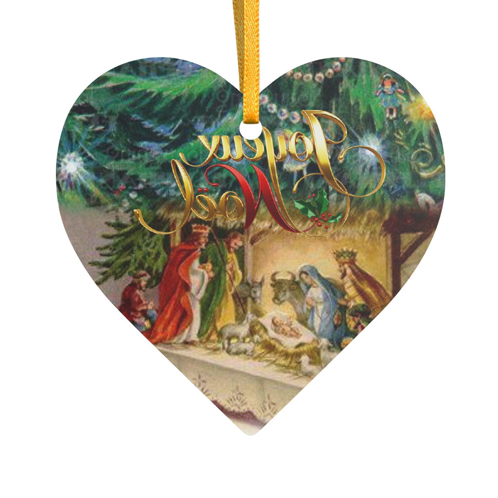 Christmas Nativity Joyeux Noel Heart Shaped Acrylic Ornament