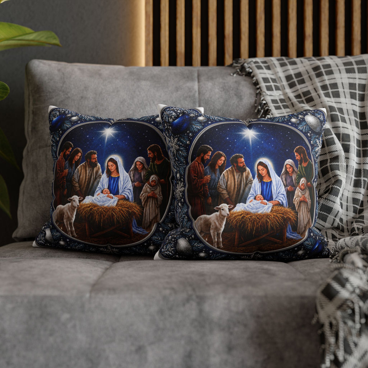 Nativity Scene Christmas Pillowcase – Holy Family Spun Polyester Square Pillow