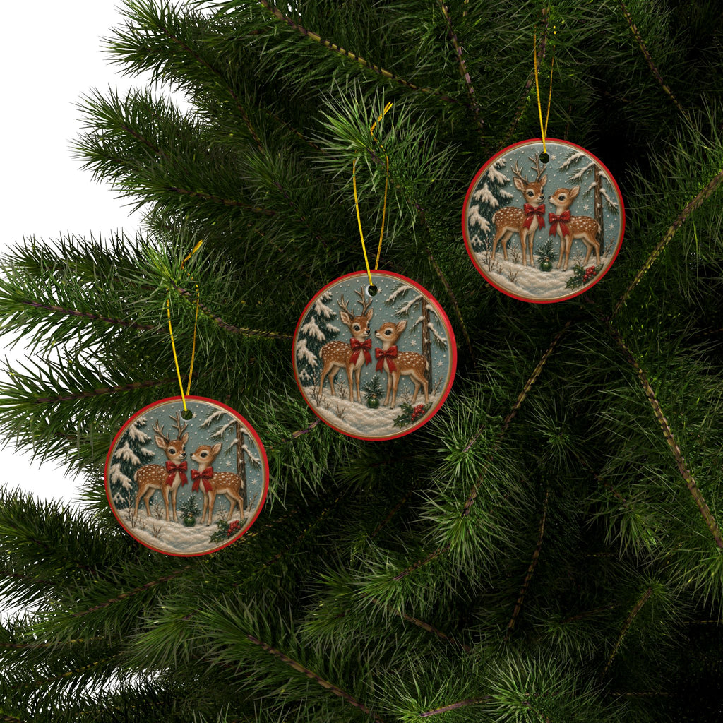 Vintage Reindeer Christmas Card Art Ornaments, 2-Side Print, (1pc, 3pcs, 5pcs, 10pcs)
