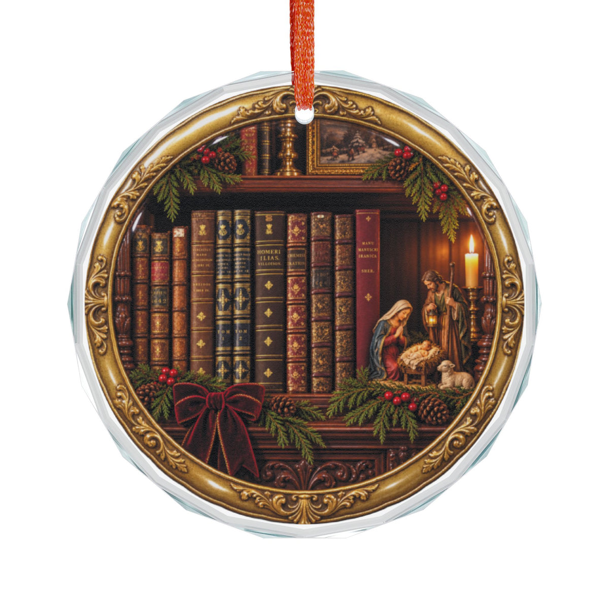 Glass Ornament — Vintage Library Nativity Christmas Decoration