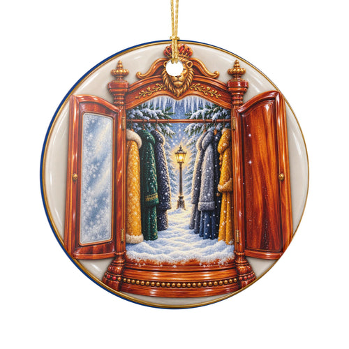 Ceramic Ornament — Winter Wardrobe Portal & Snowy Satyr Scene (2-Sided Holiday Decoration)