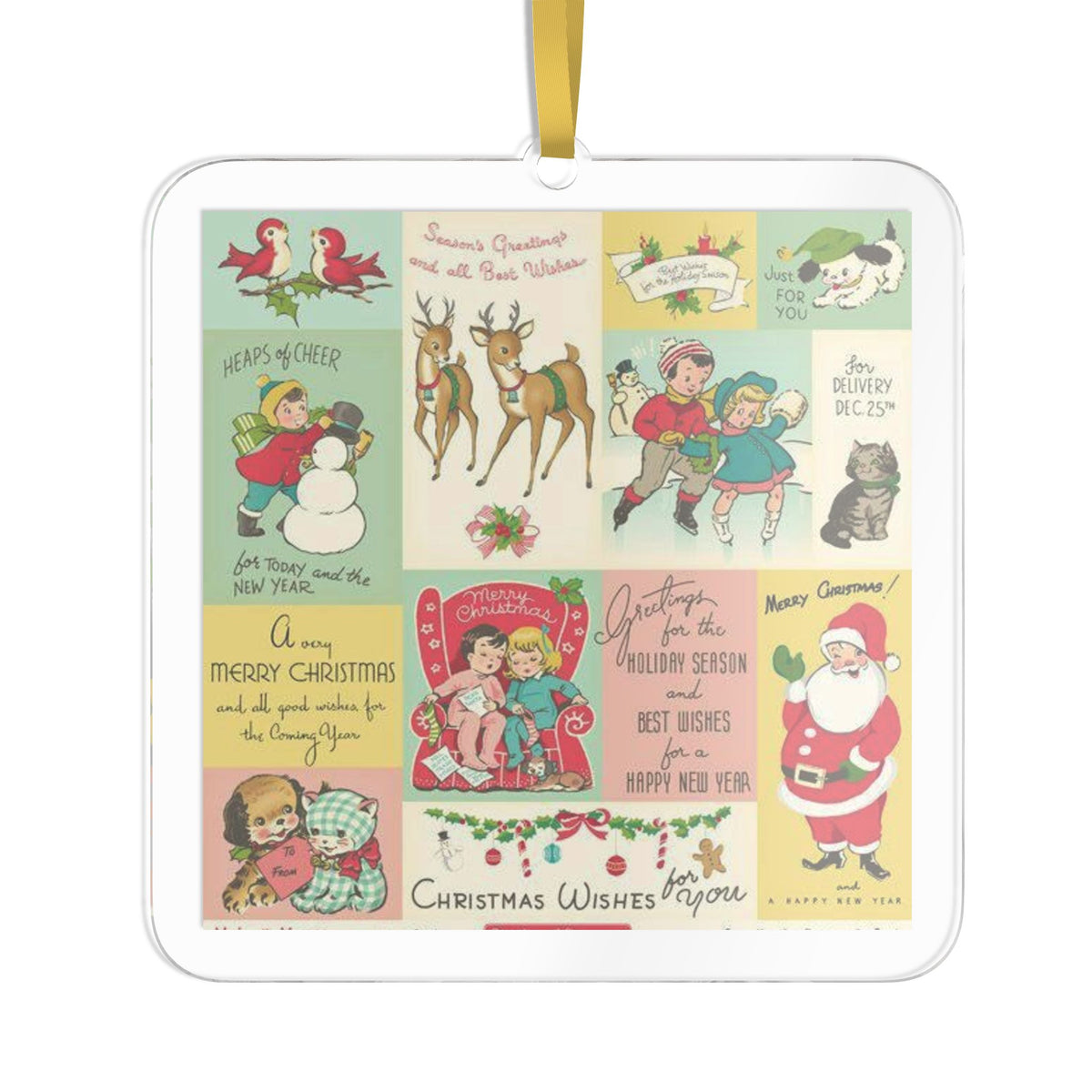 Vintage 1940s Santa, Children and Animals Christmas Card Custom Shaped Ornament