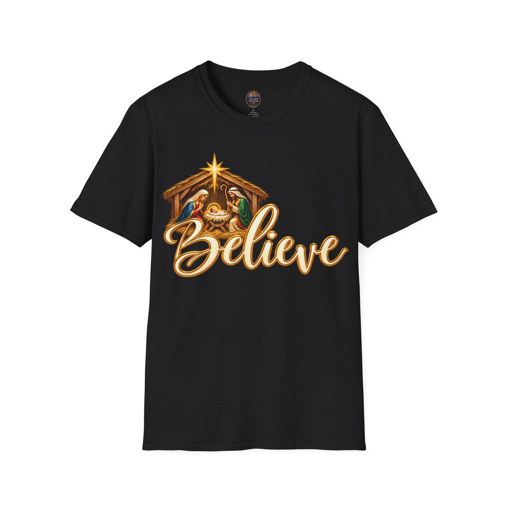 Nativity Manger Believe T-Shirt | Christmas Religious Holiday Tee