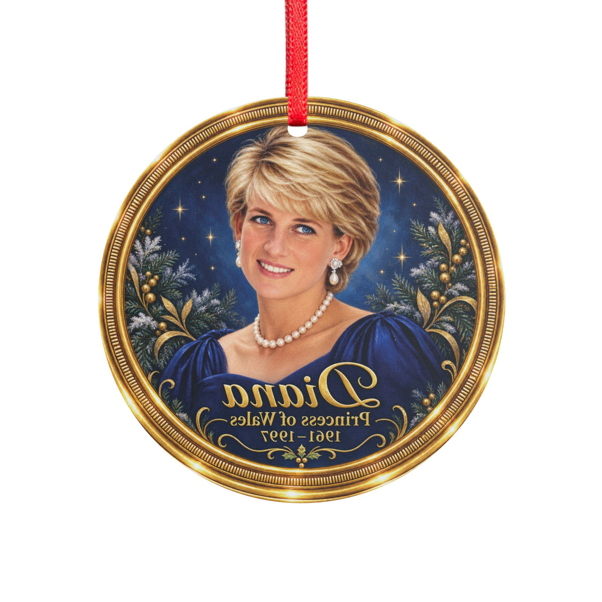 Diana, Princess of Wales Remembrance Blue and Gold Christmas Ornament, Round Acrylic