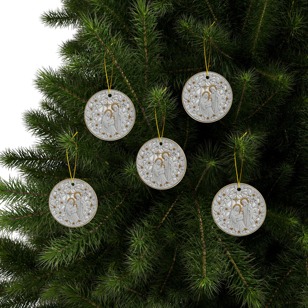 Nativity Scene Ceramic Ornament | Round Two-Sided Christmas Ornament