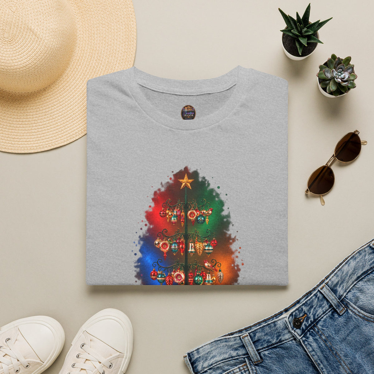 Colorful Holiday Tree T-Shirt | Christmas Lights Ornament Design