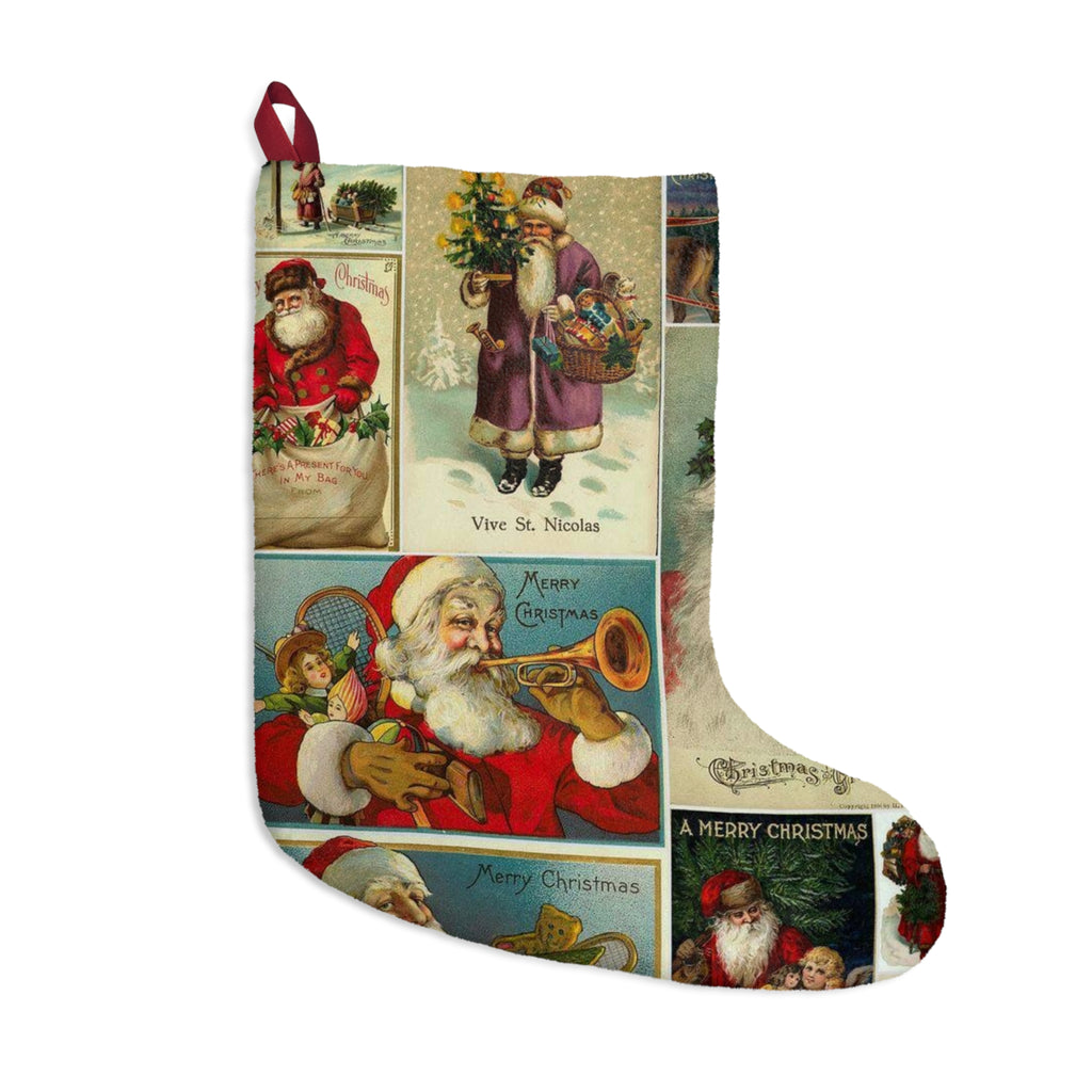 Vintage Santa Collage Christmas Stocking | Retro Holiday Santa Images