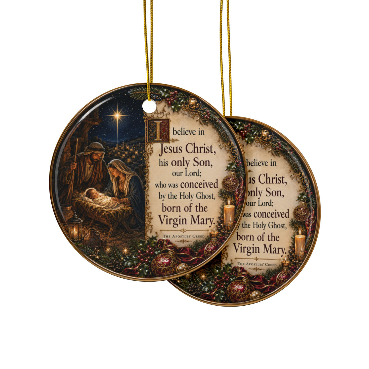 Apostle’s Creed Nativity Christmas Ornaments, 2-Side Print, (1pc, 3pcs, 5pcs, 10pcs)