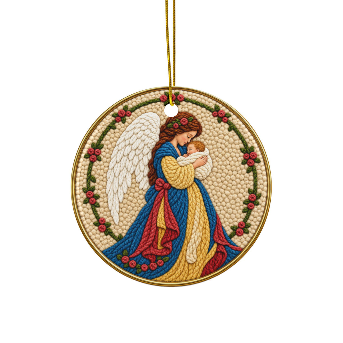 Angel Holding Baby Jesus Ceramic Christmas Ornaments, 2-Side Print, (1pc, 3pcs, 5pcs, 10pcs)