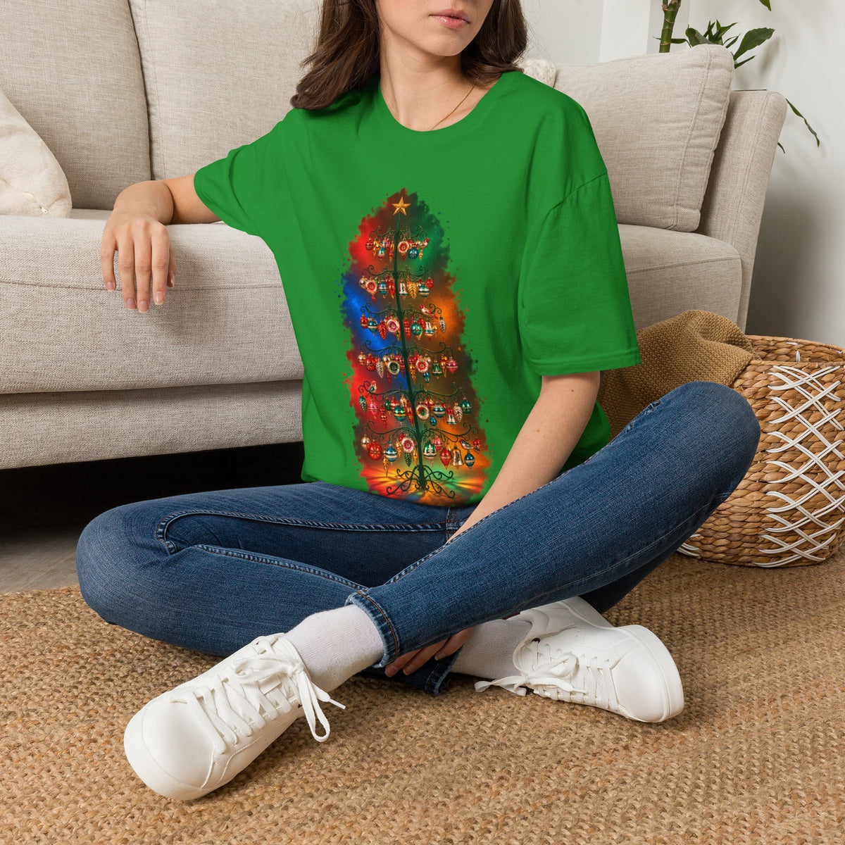 Colorful Holiday Tree T-Shirt | Christmas Lights Ornament Design