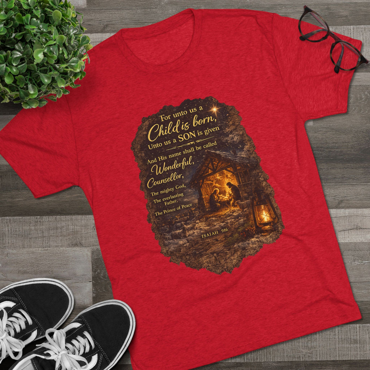 Child Is Born Nativity Scene T-Shirt | Christmas Bible Verse