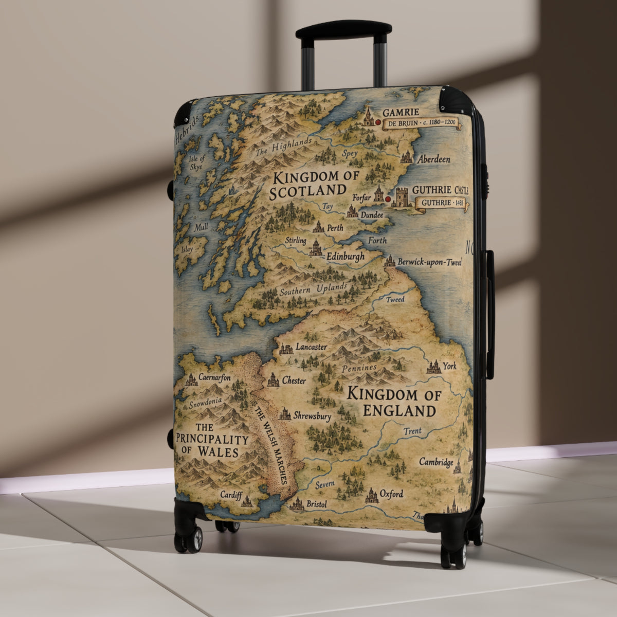 Vintage Map Suitcase – Kingdoms of Scotland & England Travel Luggage