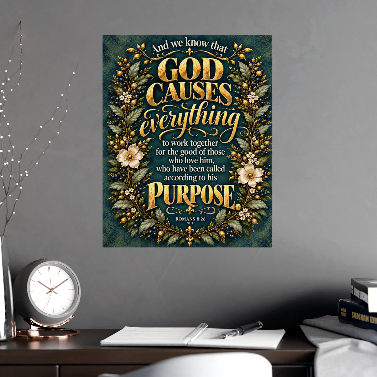 Romans 8:28 Scripture Vertical Matte Poster