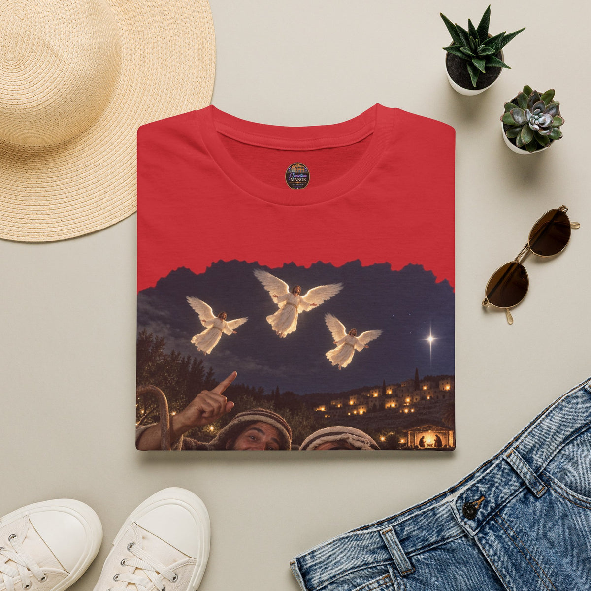 Shepherds Outstanding in the Field Christian Humor Unisex Softstyle Christmas T-Shirt