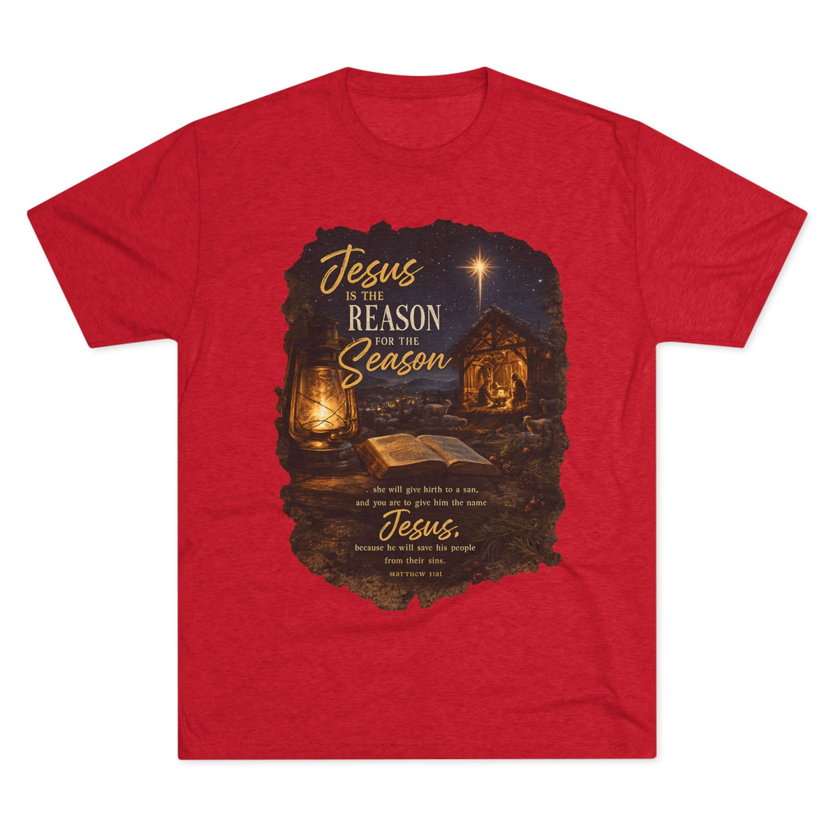 Jesus Is the Reason Season T-Shirt | Nativity Lantern Christmas Tee