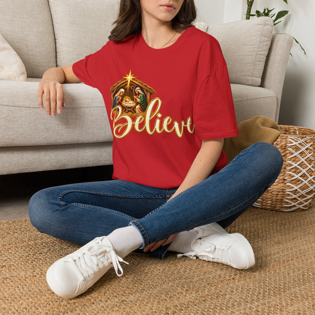 Nativity Manger Believe T-Shirt | Christmas Religious Holiday Tee