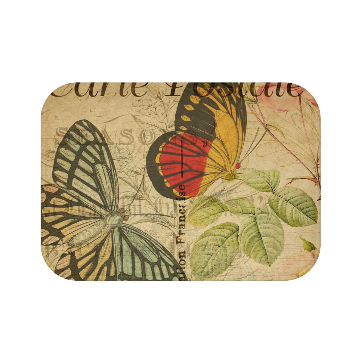 Vintage French Postcard Butterfly Bath Mat